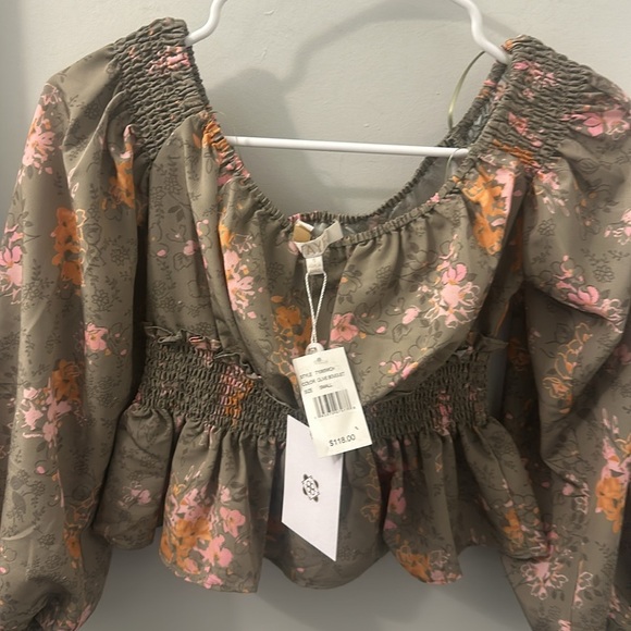 NWT! WAYF Off-the-Shoulder Floral Print Long Sleeve Smocked Crop Top SIZE S - Picture 8 of 12
